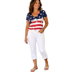 ELLE White Denim Capri Jeans Mid Rise Stretch Crop Cuffed Summer Women Size 10